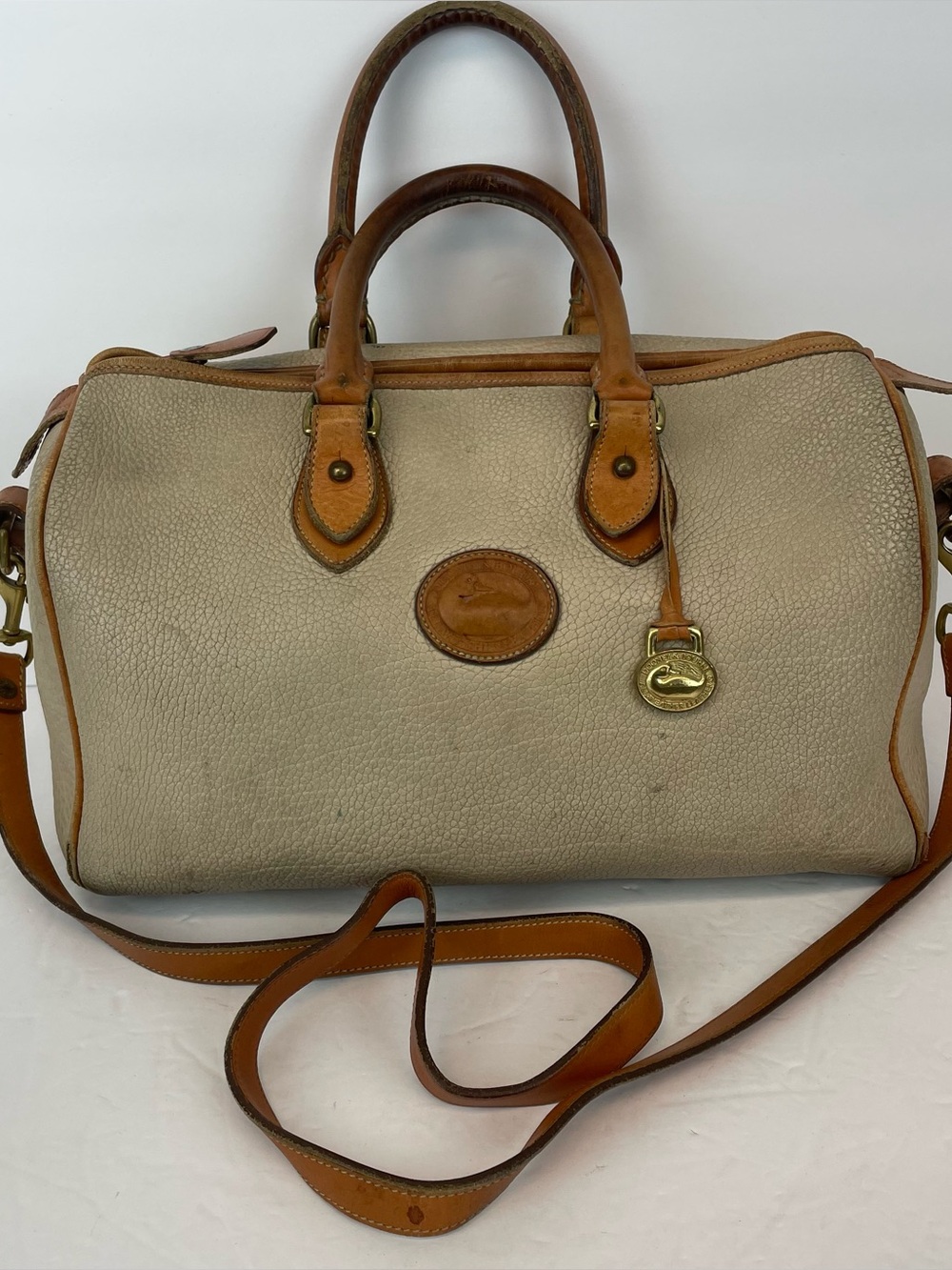 Cream Leather Satchel with Tan Trim - Dooney & Bourke Inspired
